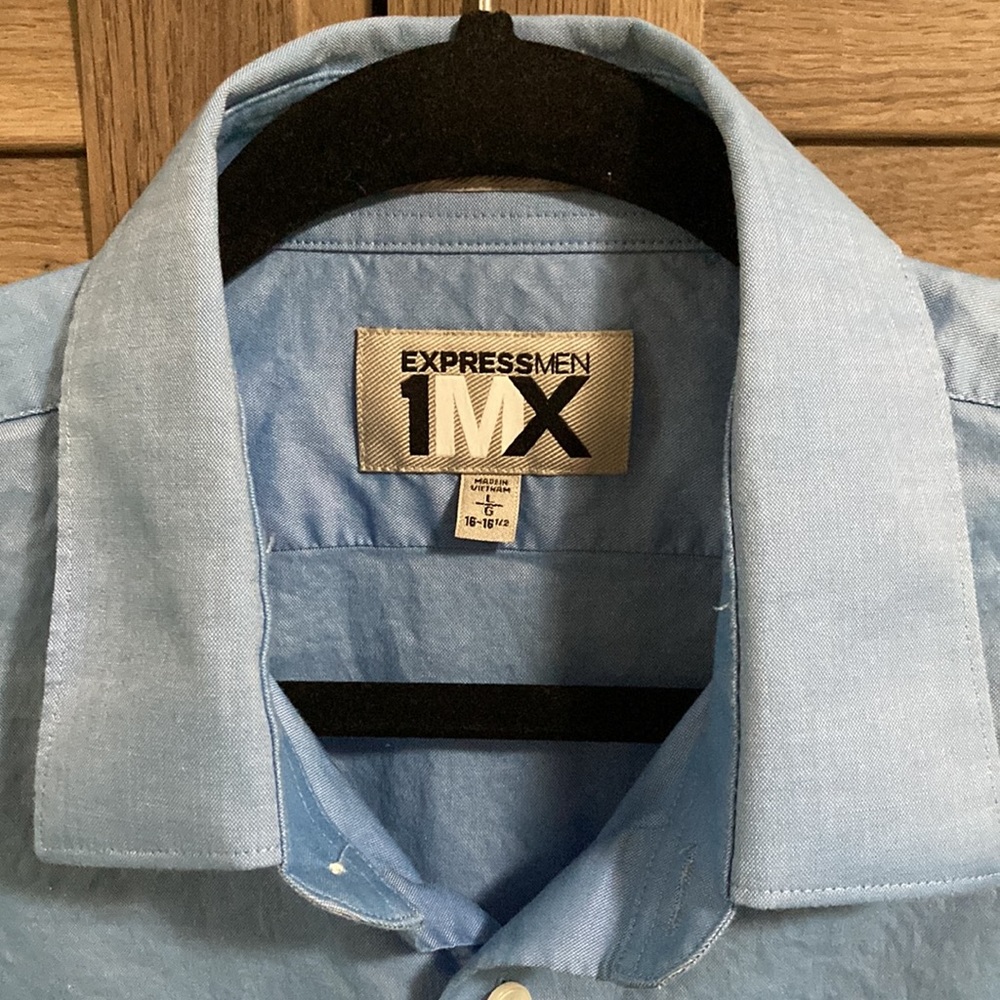 Men’s Expressmen 1MX Fitted - Button Up Front - Dress Shirt (L) Powder Blue - Picture 3 of 7